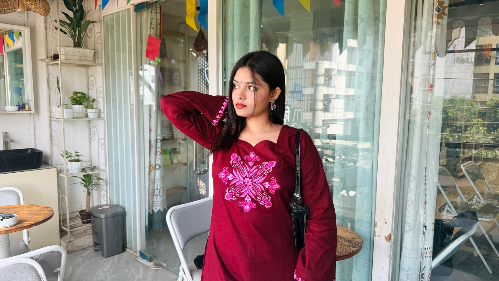 Women’s Cotton Maroon Embroidered Kurti